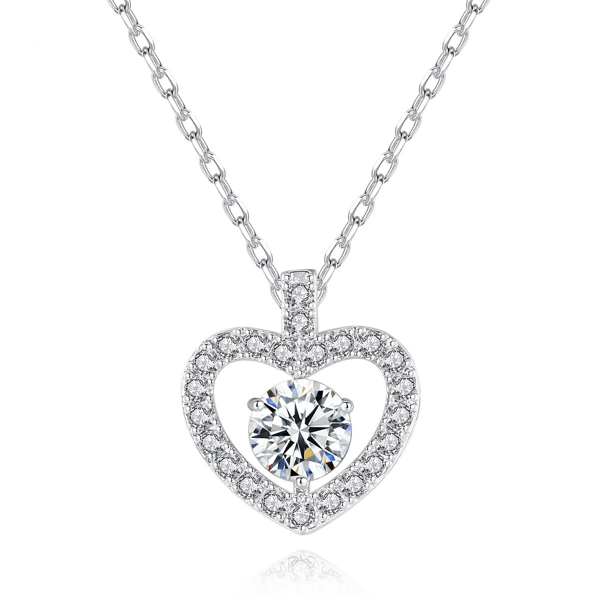 White Gold Plated Cubic Zirconia Heart Shape Pendant Necklace AAA2265