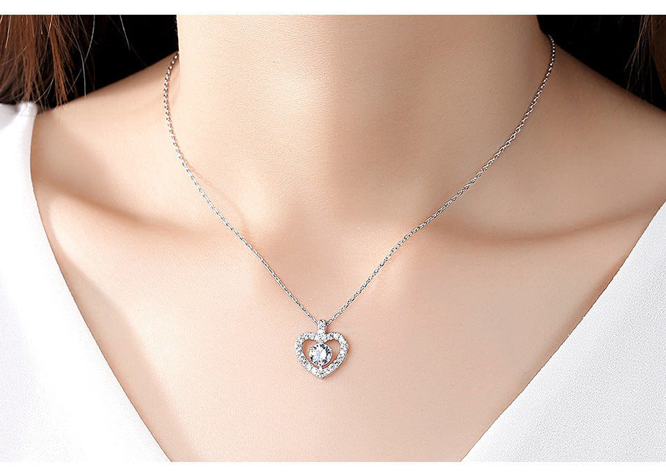 White Gold Plated Cubic Zirconia Heart Shape Pendant Necklace AAA2265
