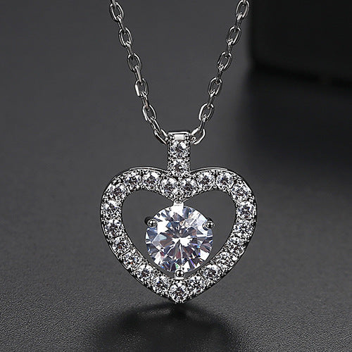 White Gold Plated Cubic Zirconia Heart Shape Pendant Necklace AAA2265