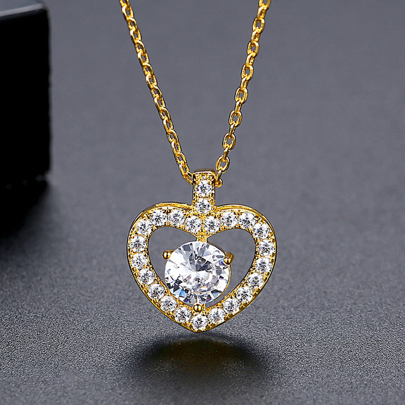 White Gold Plated Cubic Zirconia Heart Shape Pendant Necklace AAA2265