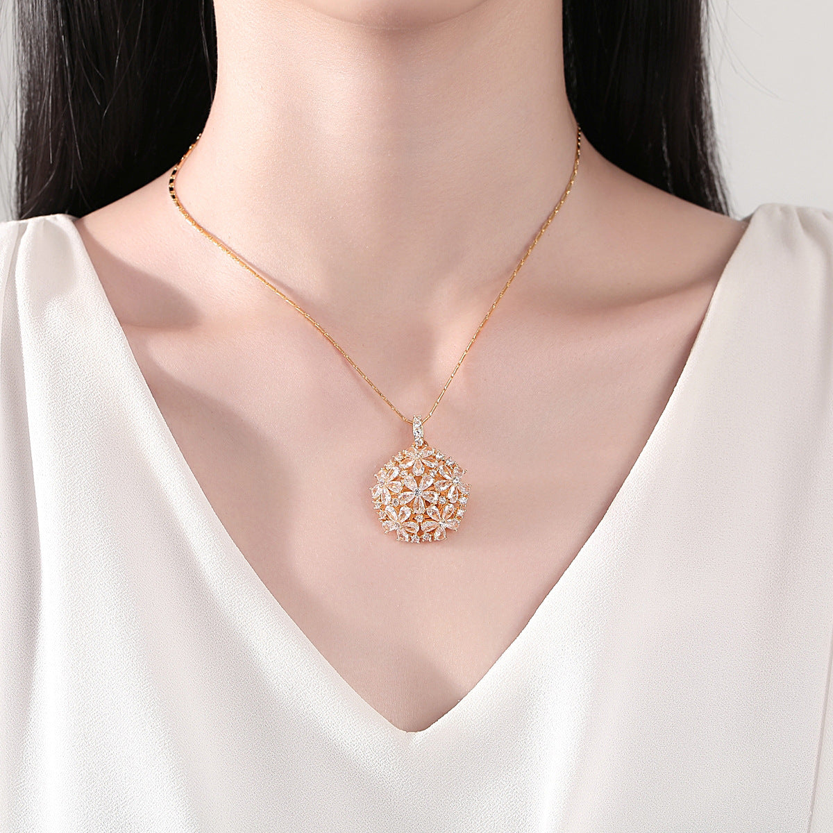 Gold Plated Cubic Zirconia Round Pandant Necklace AAA2266