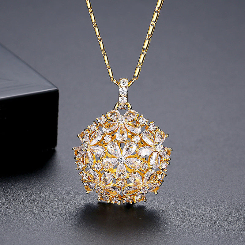 Gold Plated Cubic Zirconia Round Pandant Necklace AAA2266