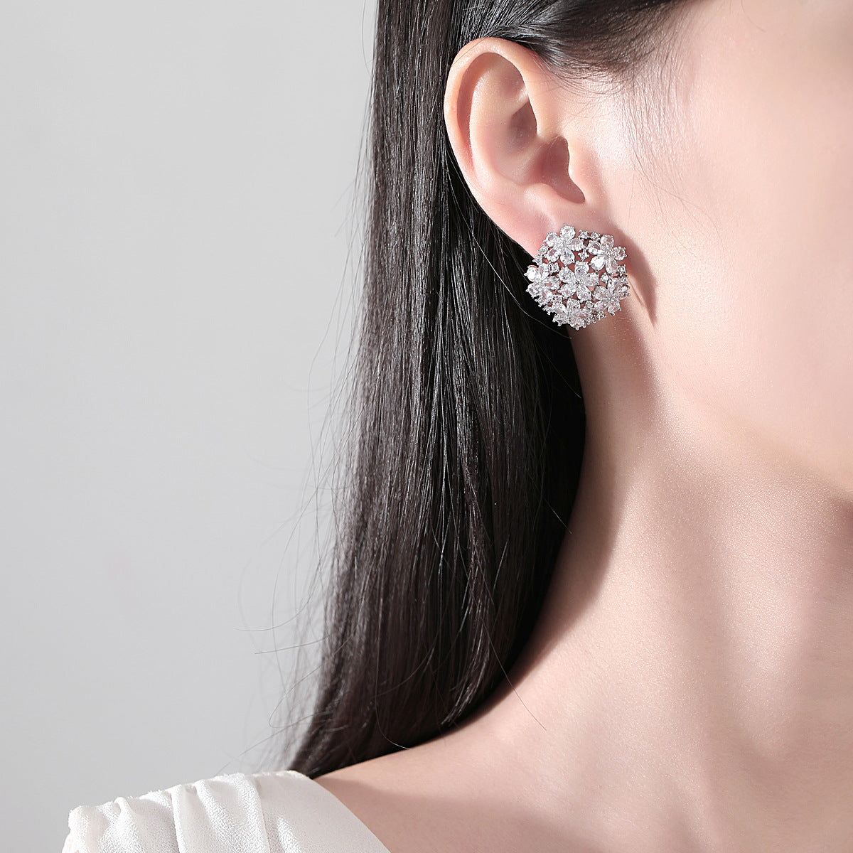 Gold Plated Cubic Zirconia Dome Sparkle Earrings AAA2267
