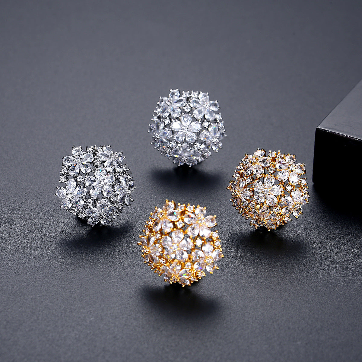 Gold Plated Cubic Zirconia Dome Sparkle Earrings AAA2267