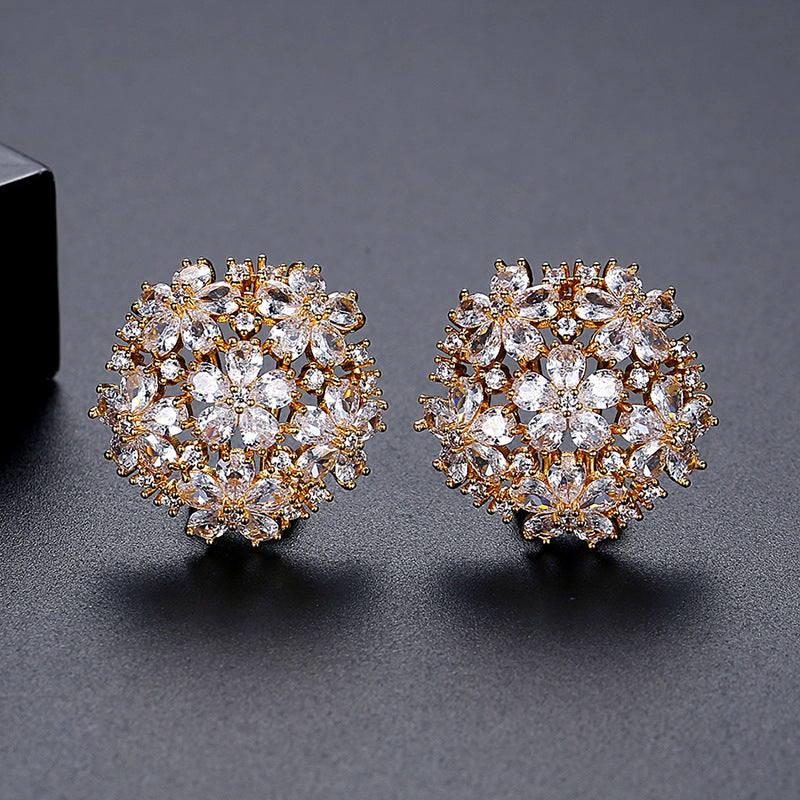 Gold Plated Cubic Zirconia Dome Sparkle Earrings AAA2267