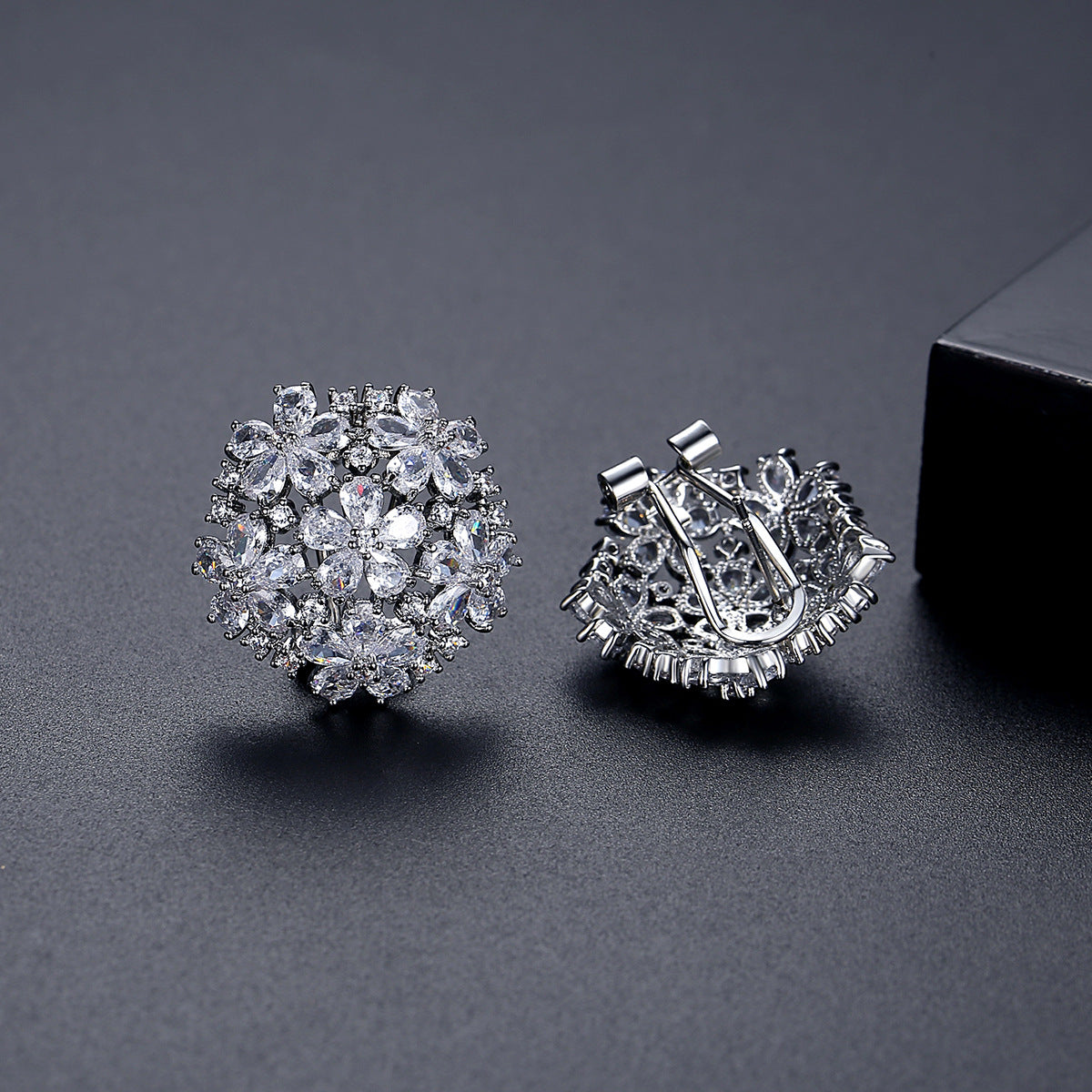 Gold Plated Cubic Zirconia Dome Sparkle Earrings AAA2267