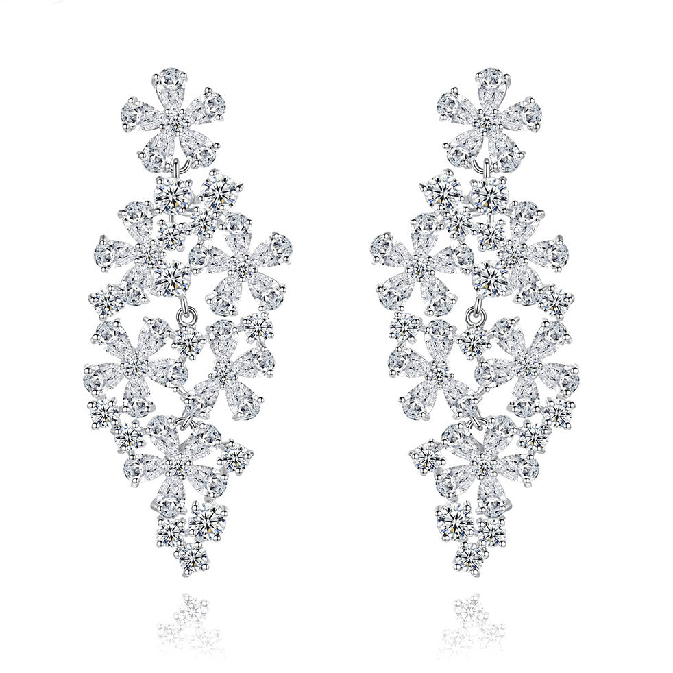 White Gold Plated Bridal Cubic Zirconia Cluster Earrings AAA2270