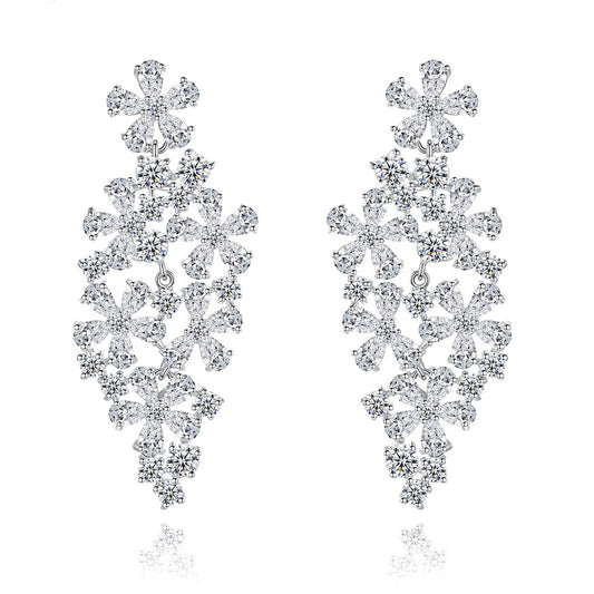 White Gold Plated Bridal Cubic Zirconia Cluster Earrings AAA2270