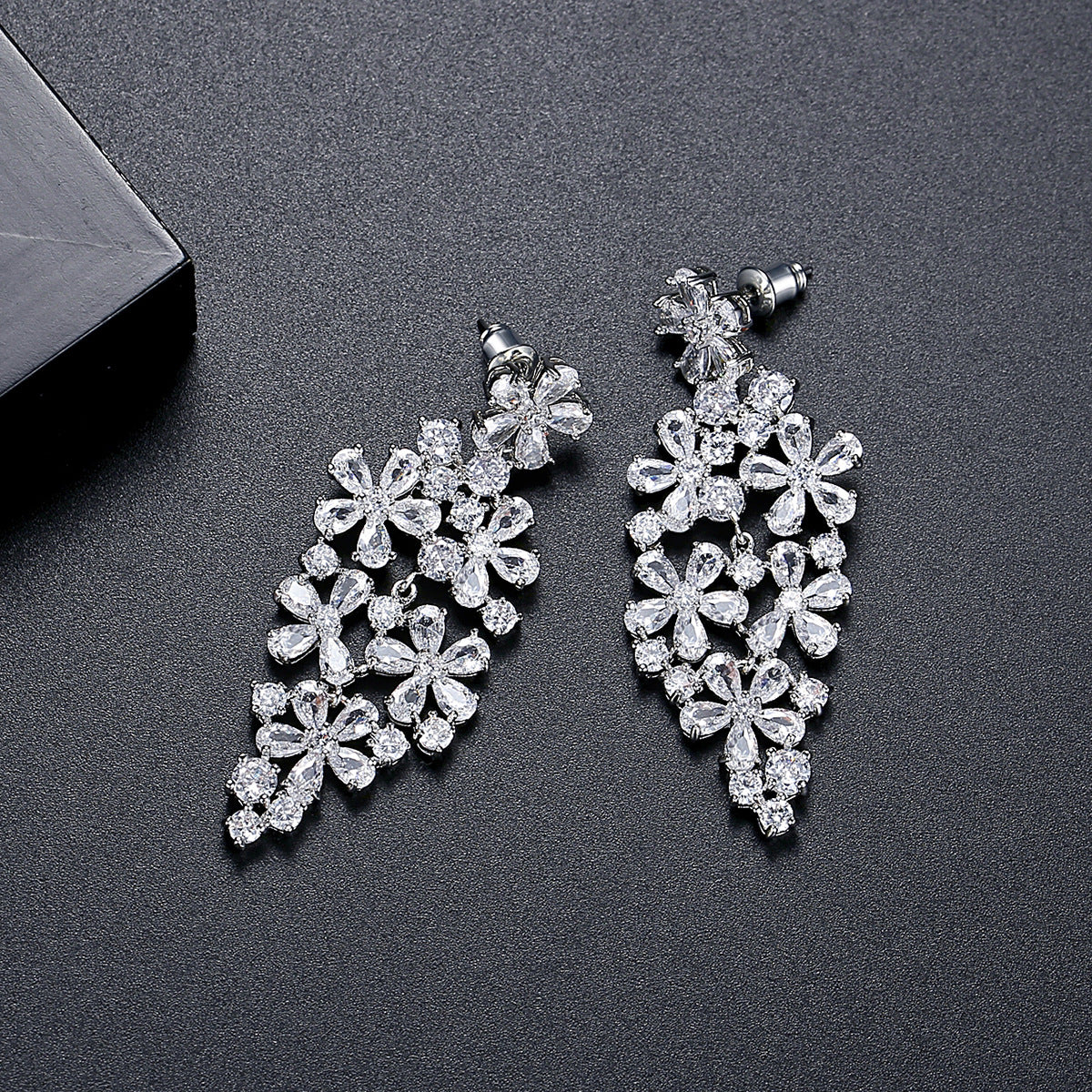 White Gold Plated Bridal Cubic Zirconia Cluster Earrings AAA2270