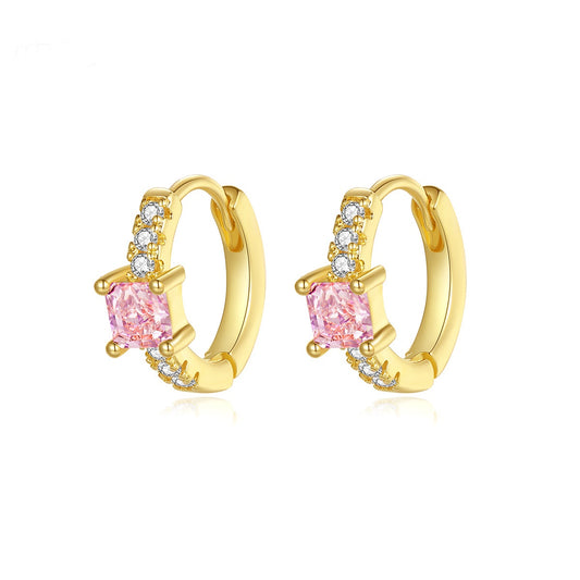 Gold Plated Pink Cubic Zirconia Huggie Hoop Earrings AAA2272
