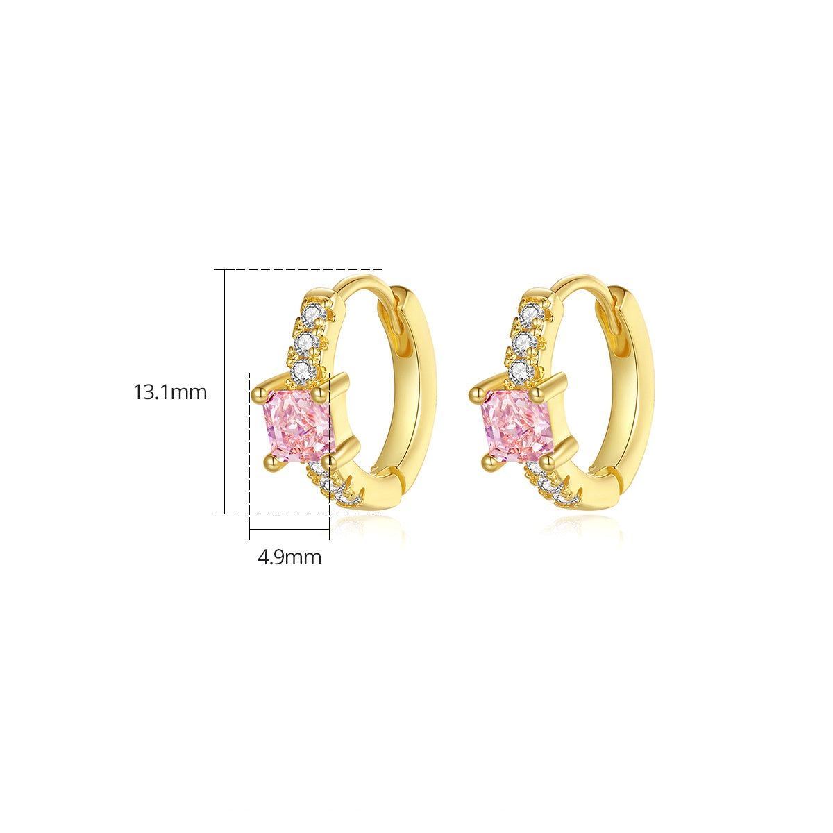 Gold Plated Pink Cubic Zirconia Huggie Hoop Earrings AAA2272