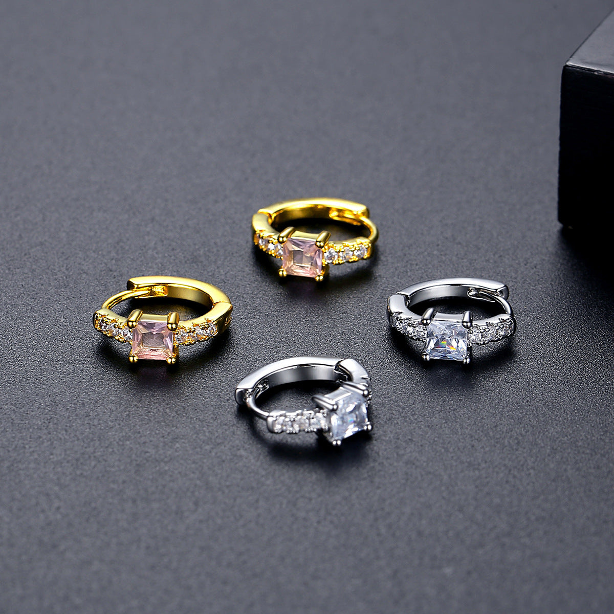 Gold Plated Pink Cubic Zirconia Huggie Hoop Earrings AAA2272