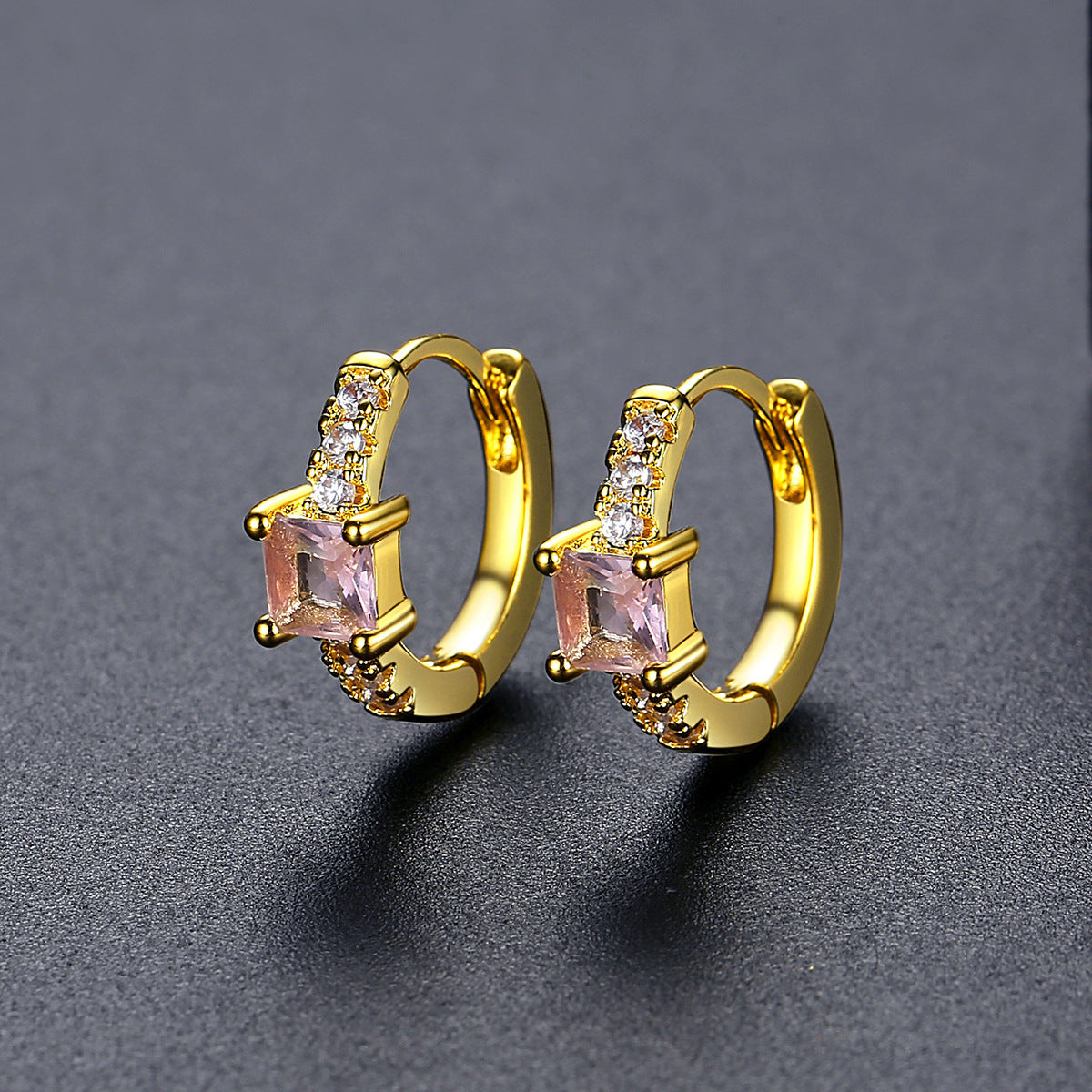 Gold Plated Pink Cubic Zirconia Huggie Hoop Earrings AAA2272