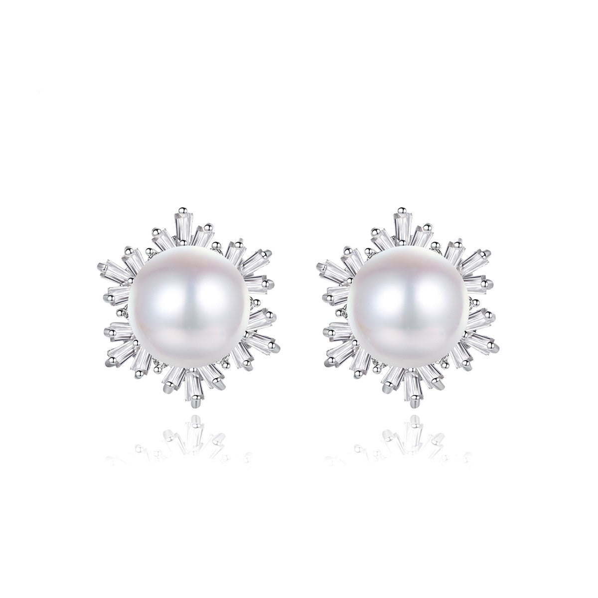 White Gold Plated Faux Pearl Cubic Zirconia Stud Earrings AAA2274