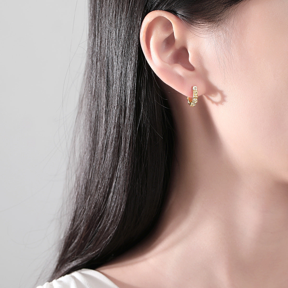 Gold Plated Cubic Zirconia Sun Huggie Hoop Earrings AAA2289