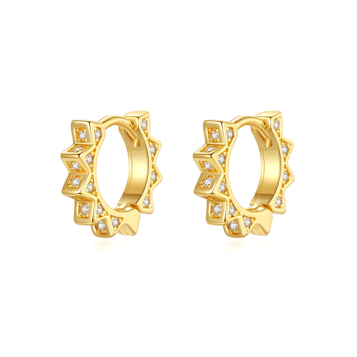 Gold Plated Cubic Zirconia Sun Huggie Hoop Earrings AAA2289