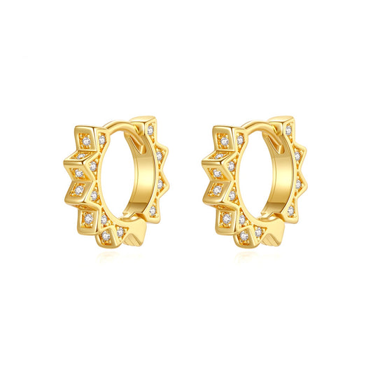 Gold Plated Cubic Zirconia Sun Huggie Hoop Earrings AAA2289