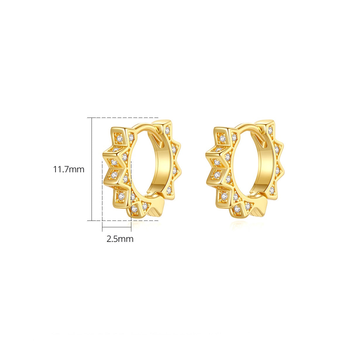 Gold Plated Cubic Zirconia Sun Huggie Hoop Earrings AAA2289