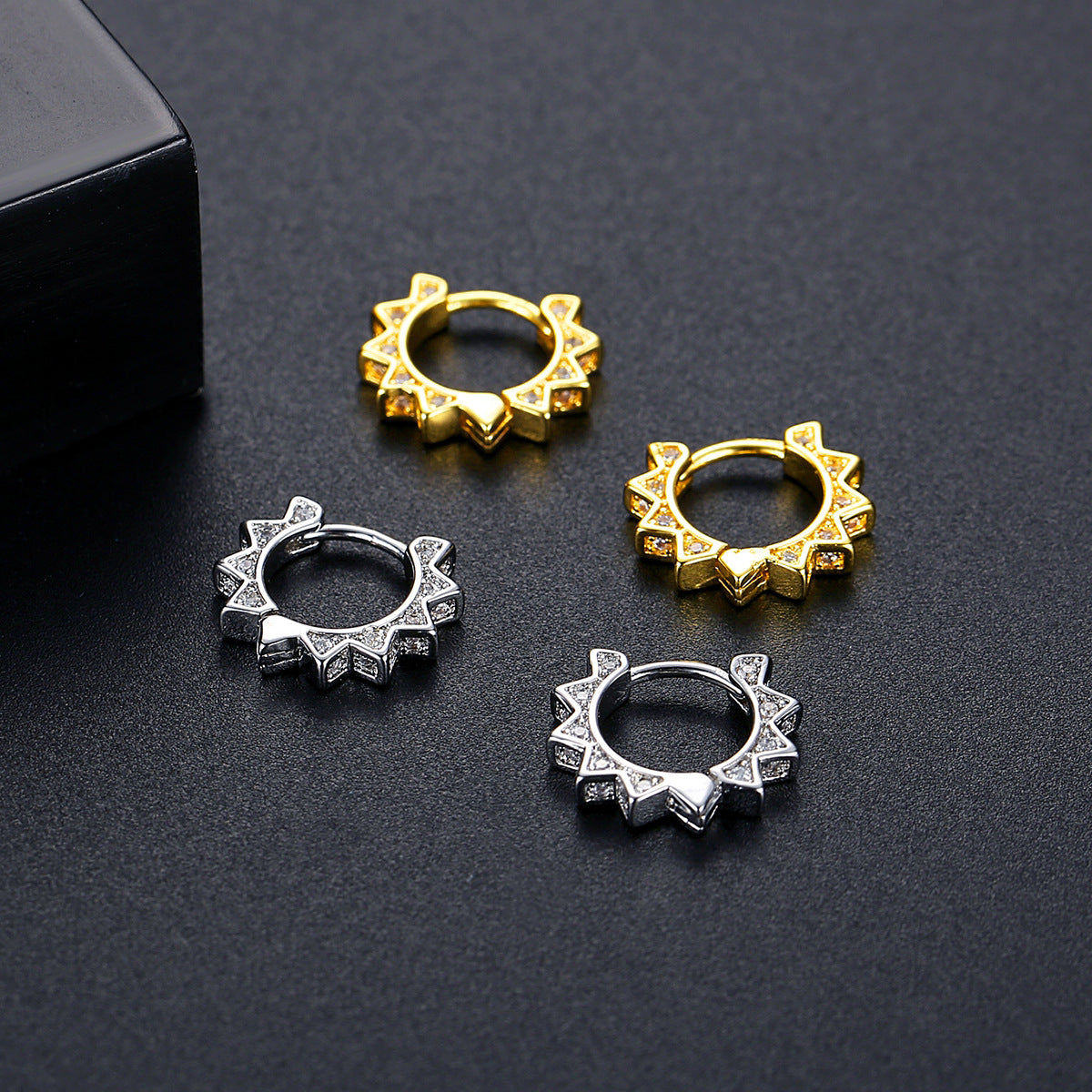 Gold Plated Cubic Zirconia Sun Huggie Hoop Earrings AAA2289