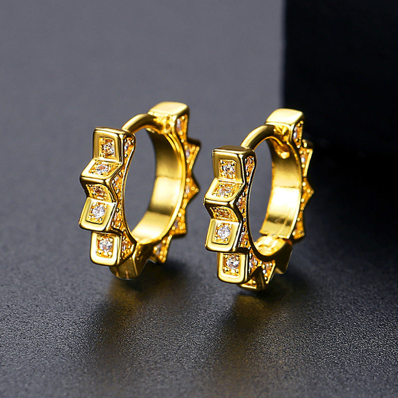 Gold Plated Cubic Zirconia Sun Huggie Hoop Earrings AAA2289