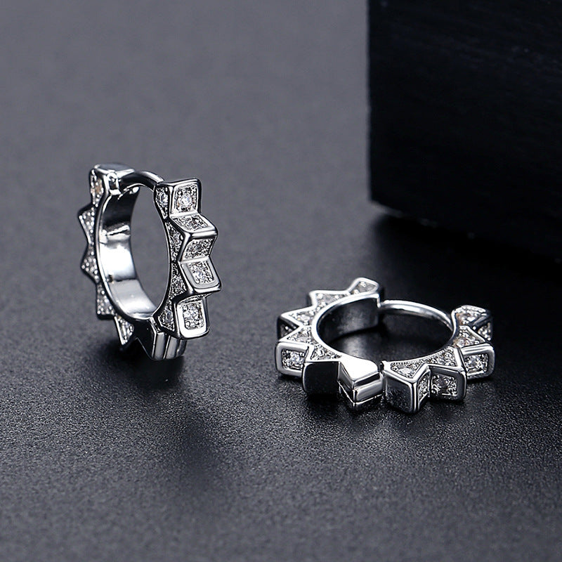 Gold Plated Cubic Zirconia Sun Huggie Hoop Earrings AAA2289