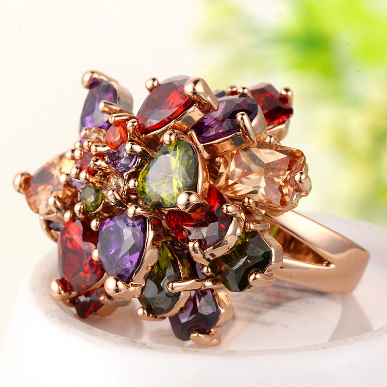 Gold Plated Multi-Color Cubic Zirconia Ring AAA2291
