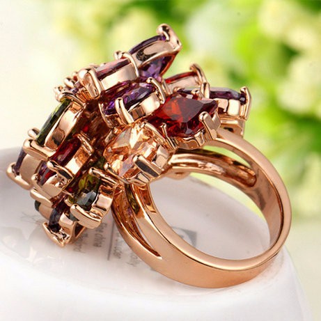 Gold Plated Multi-Color Cubic Zirconia Ring AAA2291