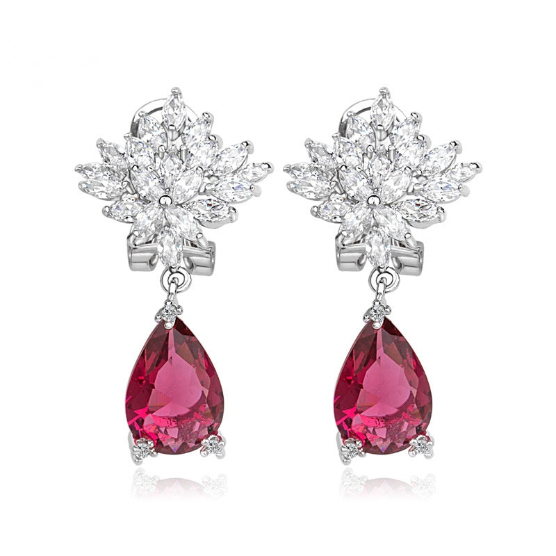 Ruby Teardrop Cubic Zirconia Dangle Earrings AAA2294