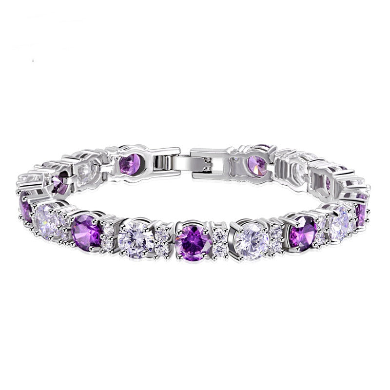 Purple & White Cubic Zirconia Tennis Bracelet AAA2295