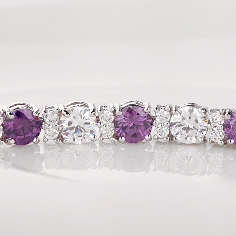 Purple & White Cubic Zirconia Tennis Bracelet AAA2295