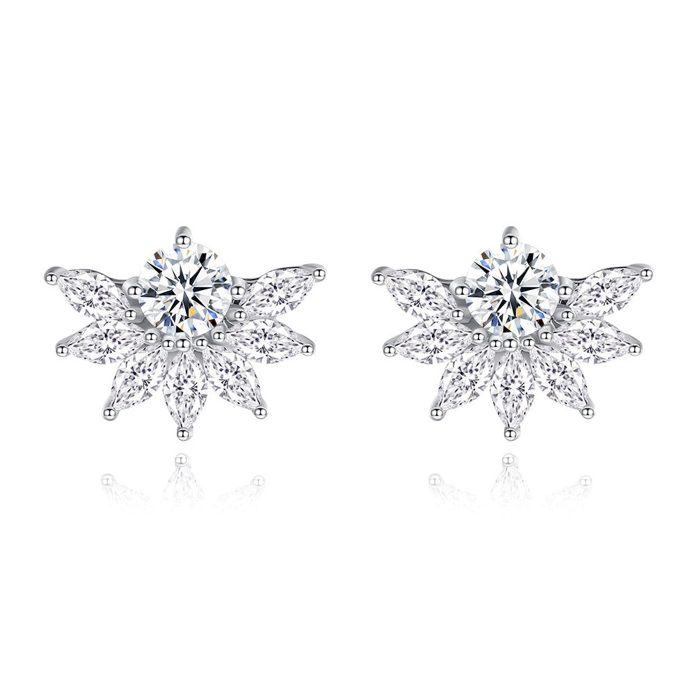 White Gold Plated Cubic Zirconia Flower Stud Earrings AAA2300