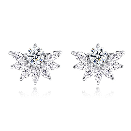 White Gold Plated Cubic Zirconia Flower Stud Earrings AAA2300