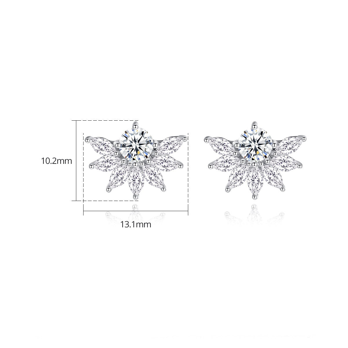 White Gold Plated Cubic Zirconia Flower Stud Earrings AAA2300