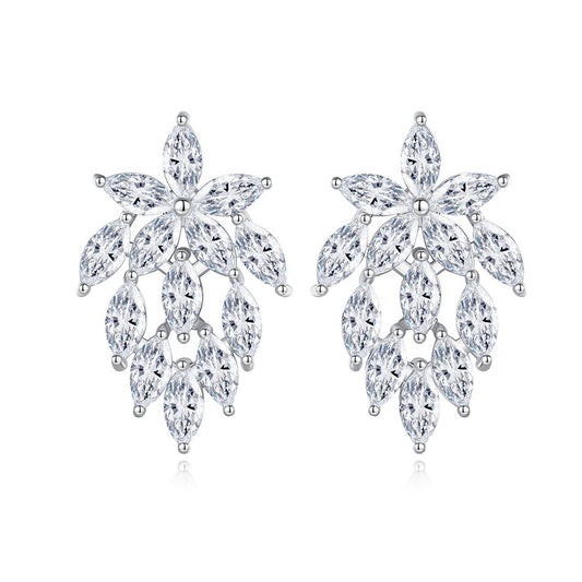 White Gold Cubic Zirconia Leaf Stud Earrings AAA2301