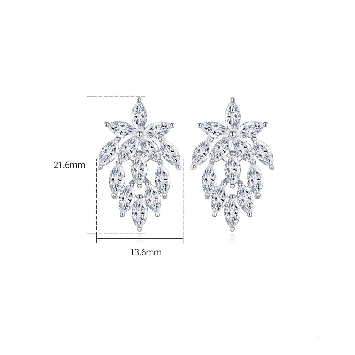 White Gold Cubic Zirconia Leaf Stud Earrings AAA2301