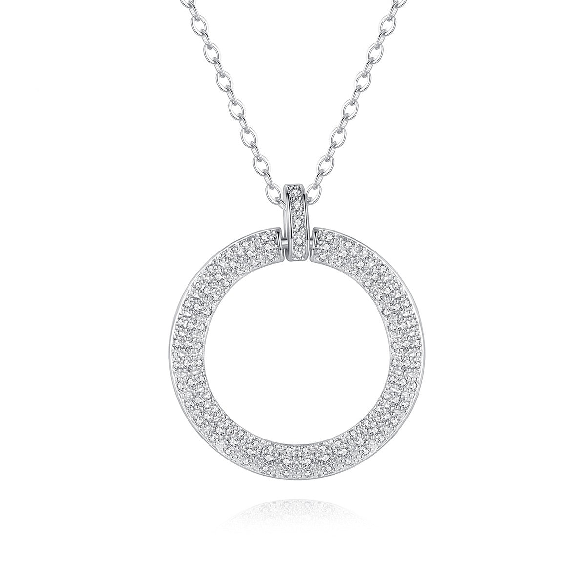 White Gold Plated Circle Cubic Zirconia Chain Necklace AAA2304