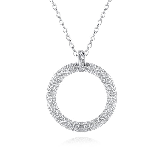 White Gold Plated Circle Cubic Zirconia Chain Necklace AAA2304