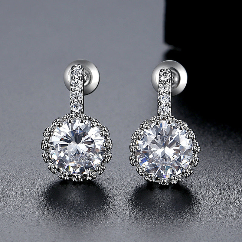 Round Cut Cubic Halo Zirconia Drop Earrings AAA2306