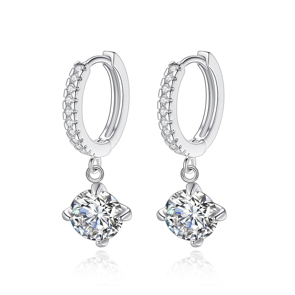 White Gold Plated Cubic Zirconia Huggie Dangle Earrings AAA2312