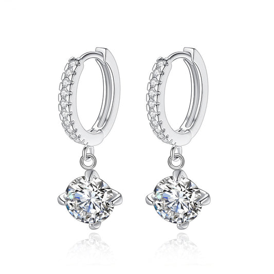 White Gold Plated Cubic Zirconia Huggie Dangle Earrings AAA2312