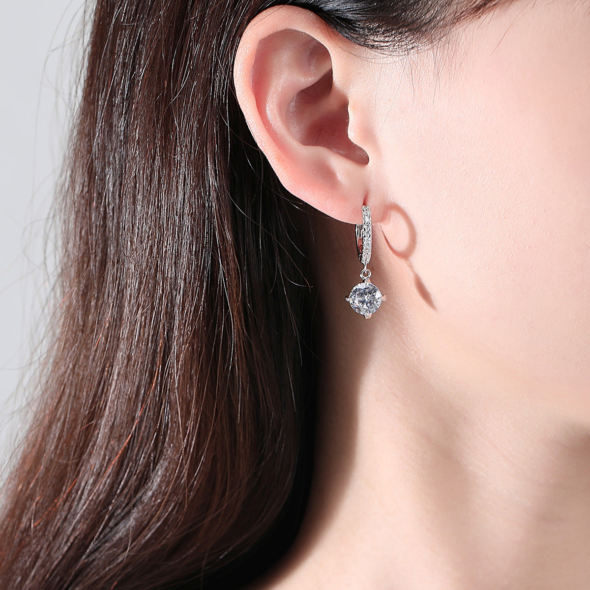 White Gold Plated Cubic Zirconia Huggie Dangle Earrings AAA2312