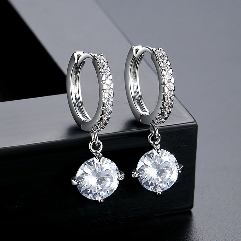 White Gold Plated Cubic Zirconia Huggie Dangle Earrings AAA2312