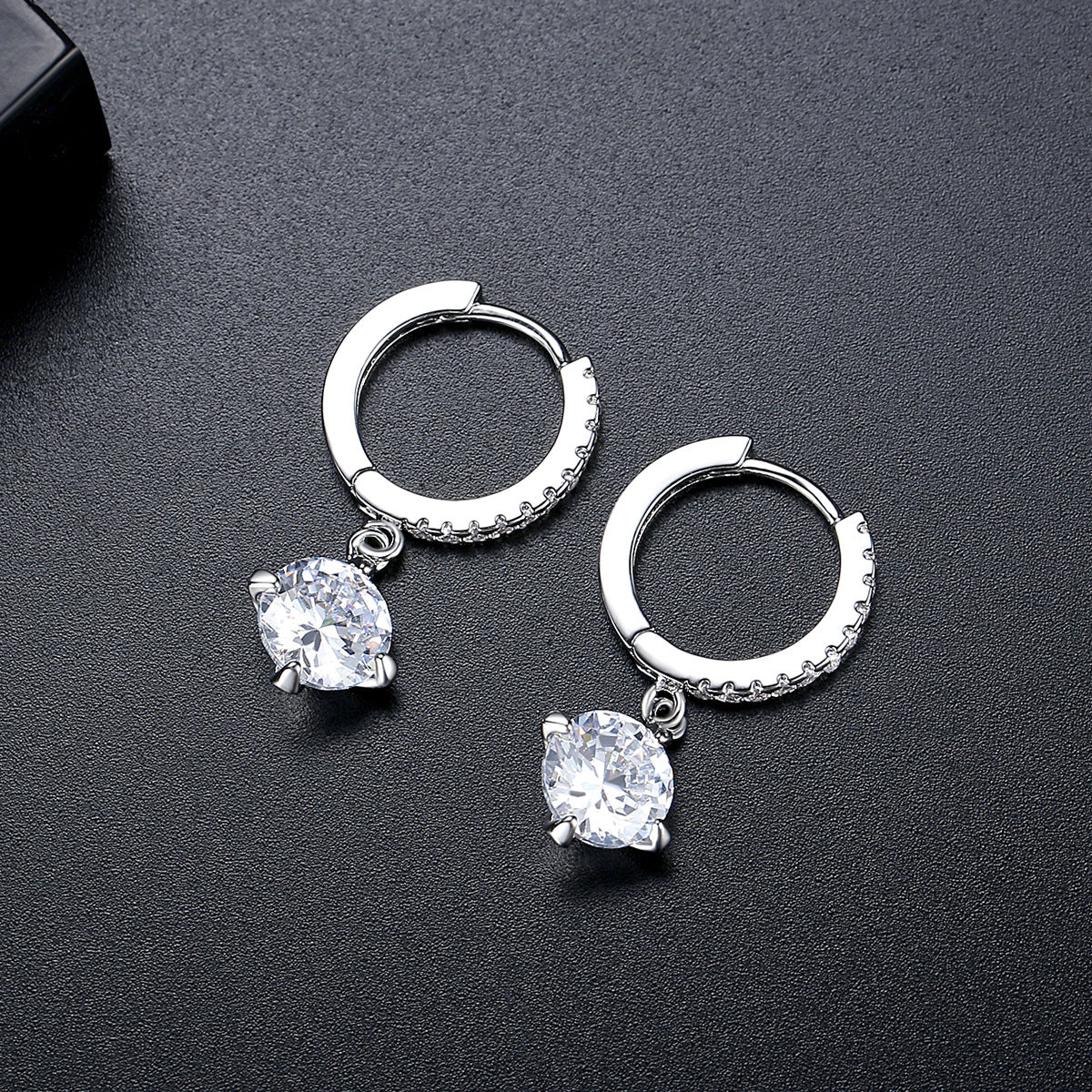 White Gold Plated Cubic Zirconia Huggie Dangle Earrings AAA2312