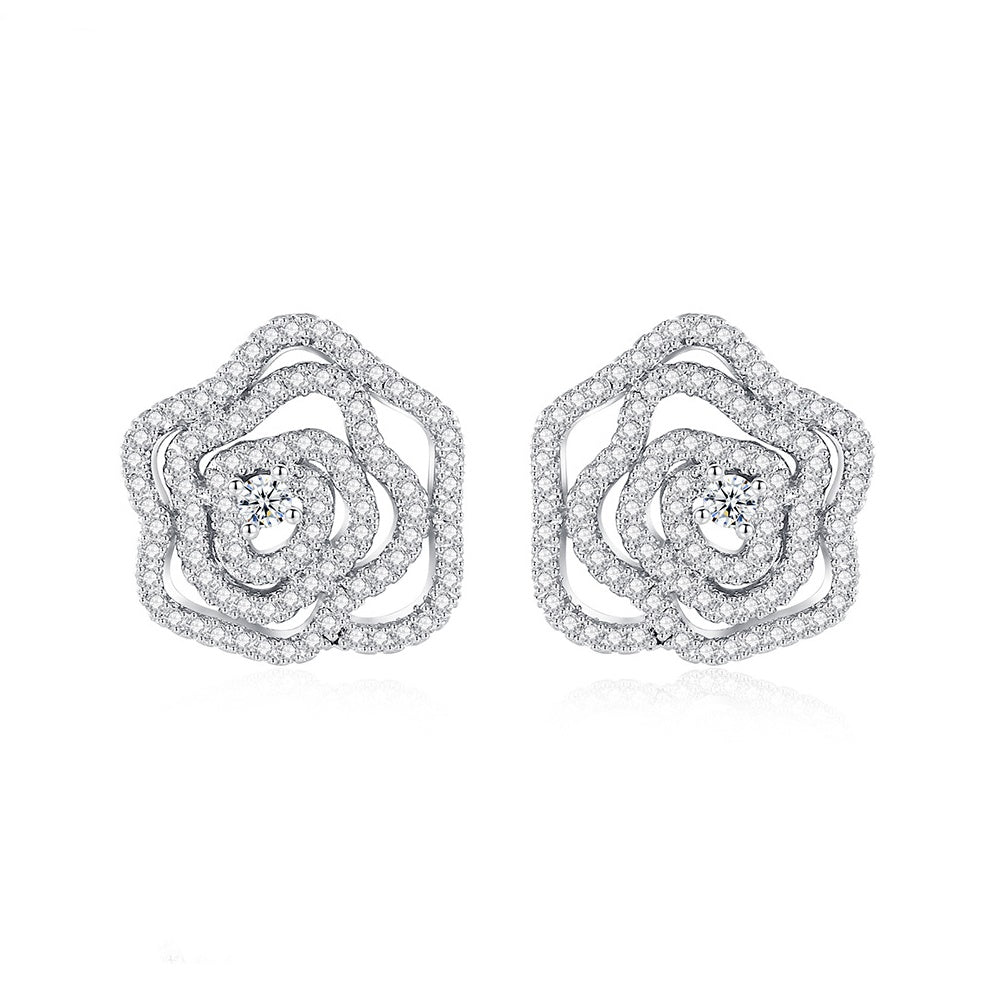 Rose-Shaped Cubic Zirconia Stud Earrings AAA2313