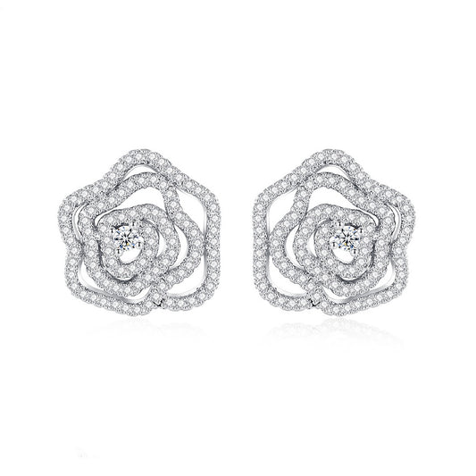 Rose-Shaped Cubic Zirconia Stud Earrings AAA2313