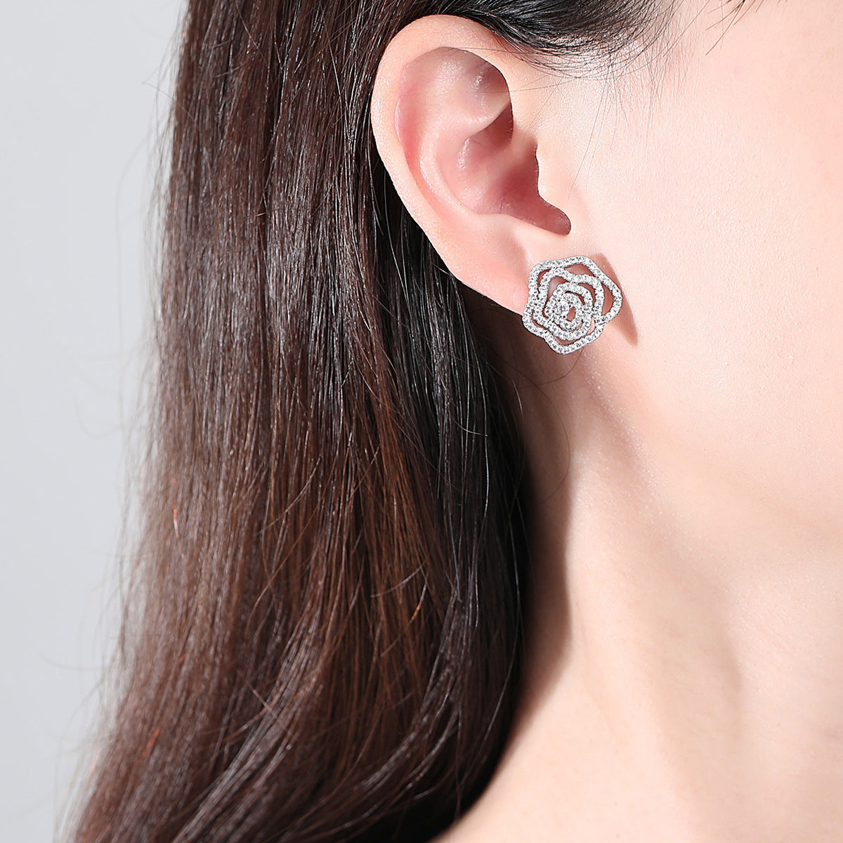 Rose-Shaped Cubic Zirconia Stud Earrings AAA2313