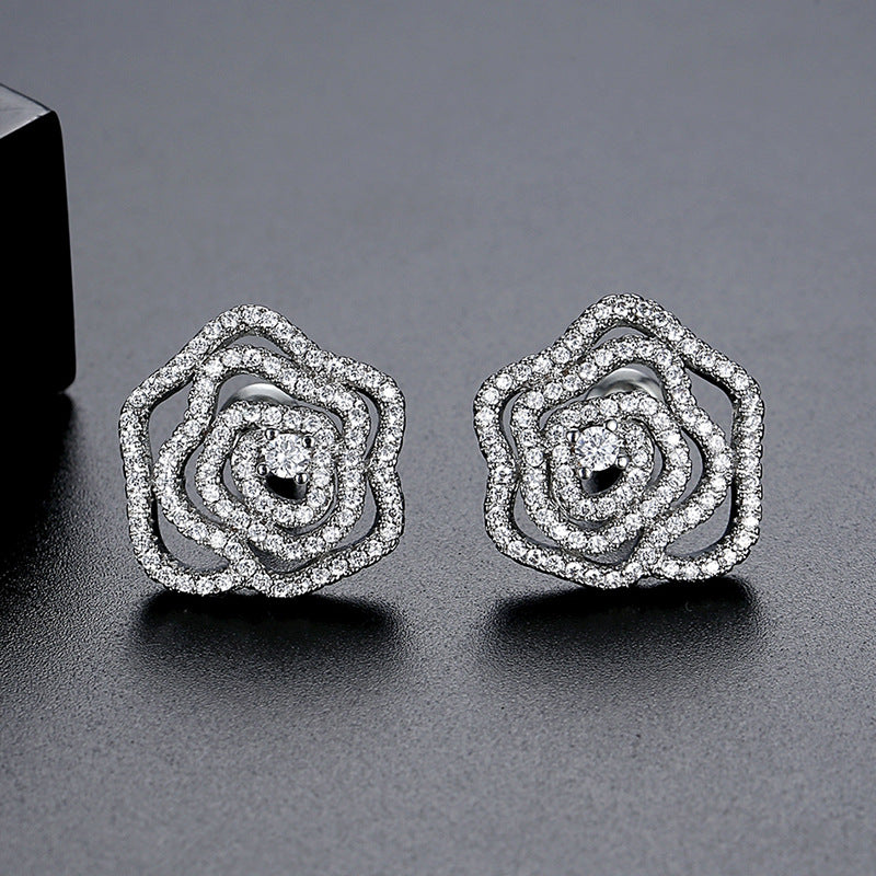 Rose-Shaped Cubic Zirconia Stud Earrings AAA2313