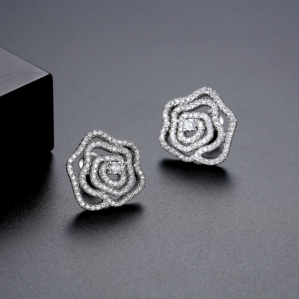 Rose-Shaped Cubic Zirconia Stud Earrings AAA2313