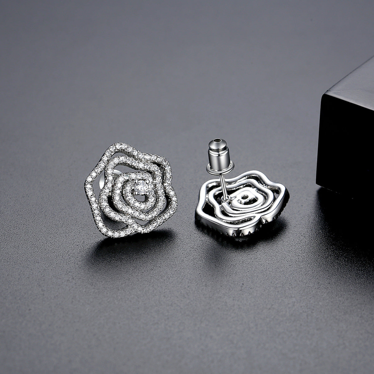 Rose-Shaped Cubic Zirconia Stud Earrings AAA2313