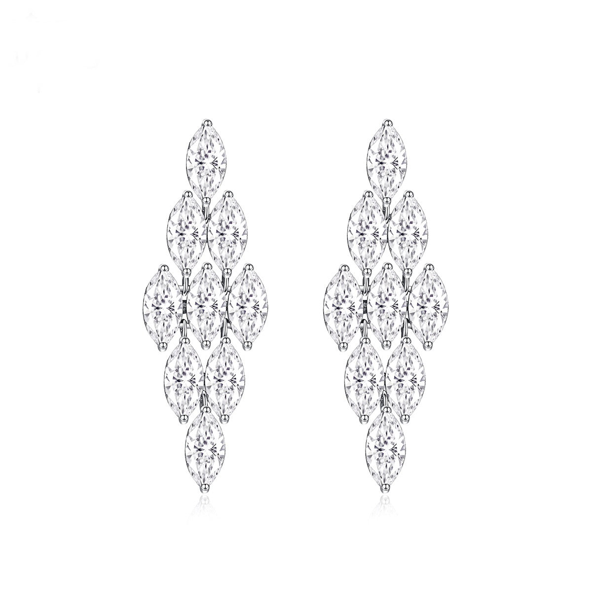White Gold Plated Navette Cubic Zirconia Chandelier Earrings AAA2314
